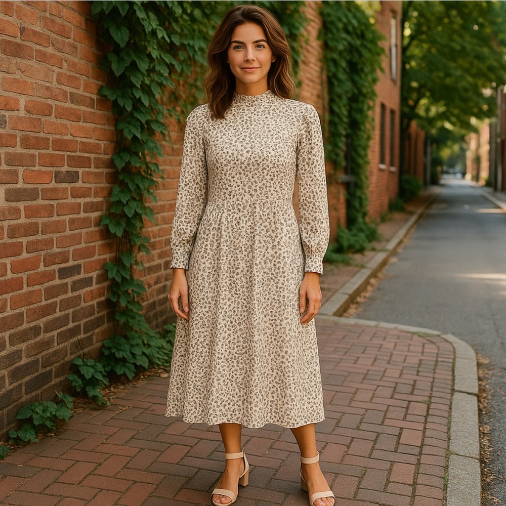 Charles Henry Mock Neck Long Sleeve Midi Dress Size Medium - Picture 3 of 15